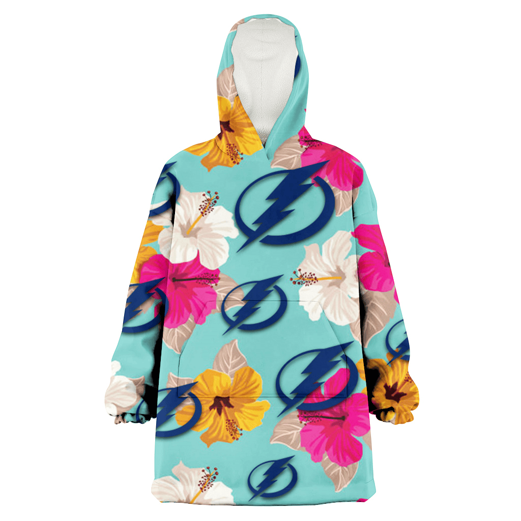 Tampa Bay Lightning Pink Yellow White Hibiscus Turquoise Background 3D Printed Hoodie Blanket Snug Hoodie