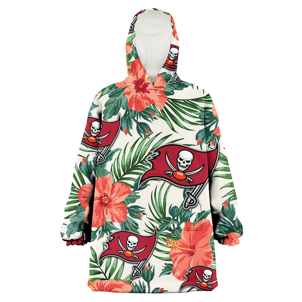 Tampa Bay Buccaneers Coral Hibiscus Green Leaf Beige Background 3D Printed Hoodie Blanket Snug Hoodie