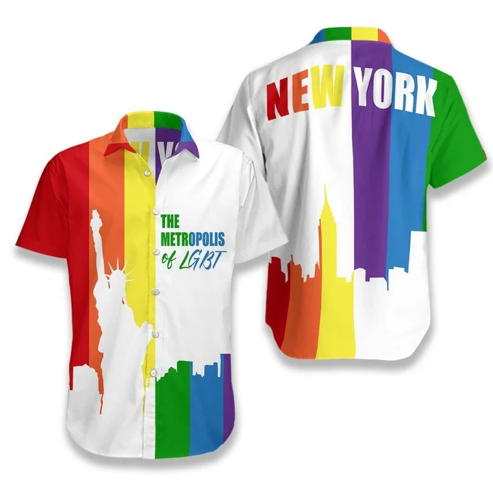 New York The Metropolis Of Lgbt Hawaiian Shirt, Pride Colors Hawaiian Shirt