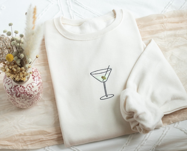 Embroidered Martini Sweatshirt, Embroidered Martini Crewneck, Cute Sweatshirts for Women, Trendy Crewneck, Bachelorette Party Gift