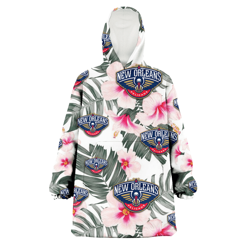 New Orlean Pelicans White Hibiscus Green Leaf White Background 3D Printed Hoodie Blanket Snug Hoodie