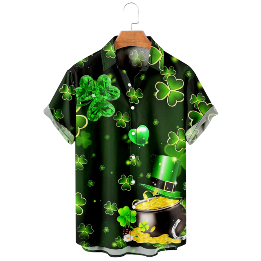 Saint Patrick’S Day Of Gold Golden Hawaiian Shirt, St. Patrick’S Day 3D Shirt, Shamrock Hawaiian Shirt