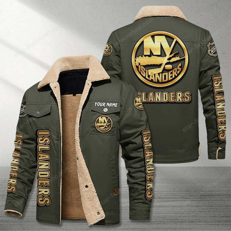 New York Islanders Green Custom Name Stand Collar Jacket