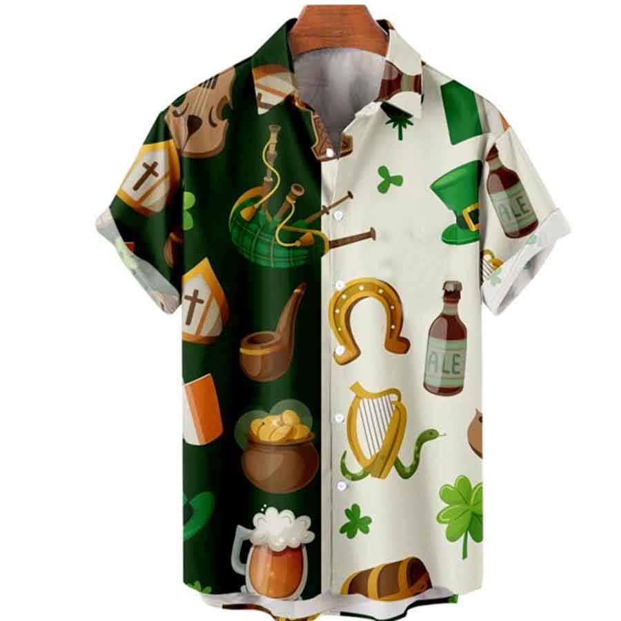 St Patrick’S Day Hawaiian Shirt For Men, Shamrock Shirt, Irish Hawaiian Shirt