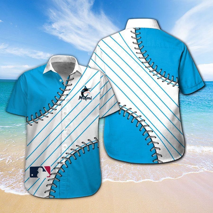 Miami Marlins Short Sleeve Button Up Tropical Hawaiian Shirt Ver011