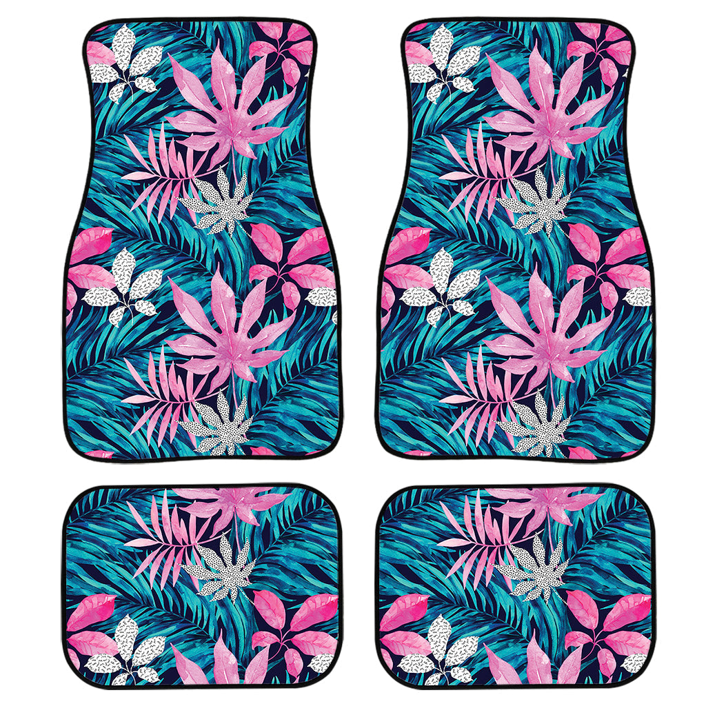 Blue And Pink Watercolor Hawaiian Print Front And Back Car Floor Mats, Front Car Mat