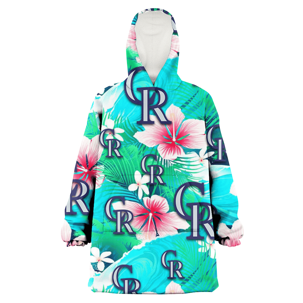 Colorado Rockies Pink Hibiscus Green Leaf Blue Background 3D Printed Hoodie Blanket Snug Hoodie