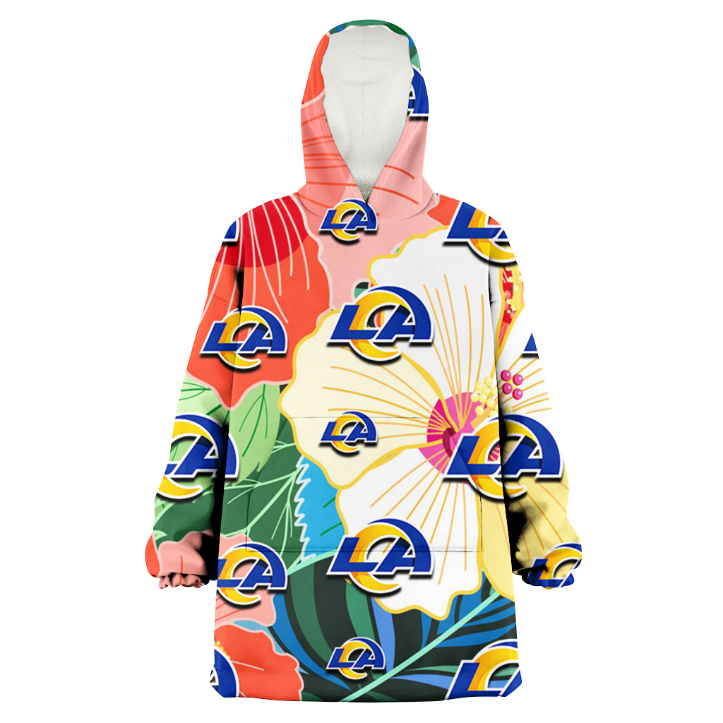 Los Angeles Rams Orange White Tropical Hibiscus Green Leaf 3D Printed Hoodie Blanket Snug Hoodie