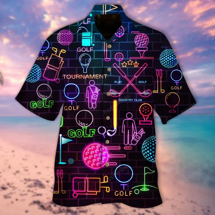 Golf Equipment Neon In Black Hawaiian Shirt