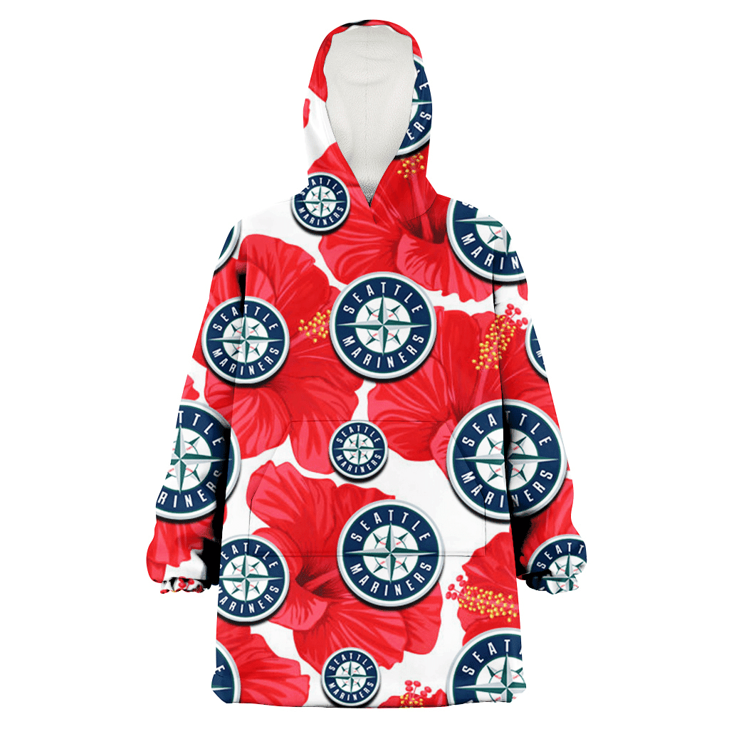 Seattle Mariners Big Red Hibiscus White Background 3D Printed Hoodie Blanket Snug Hoodie