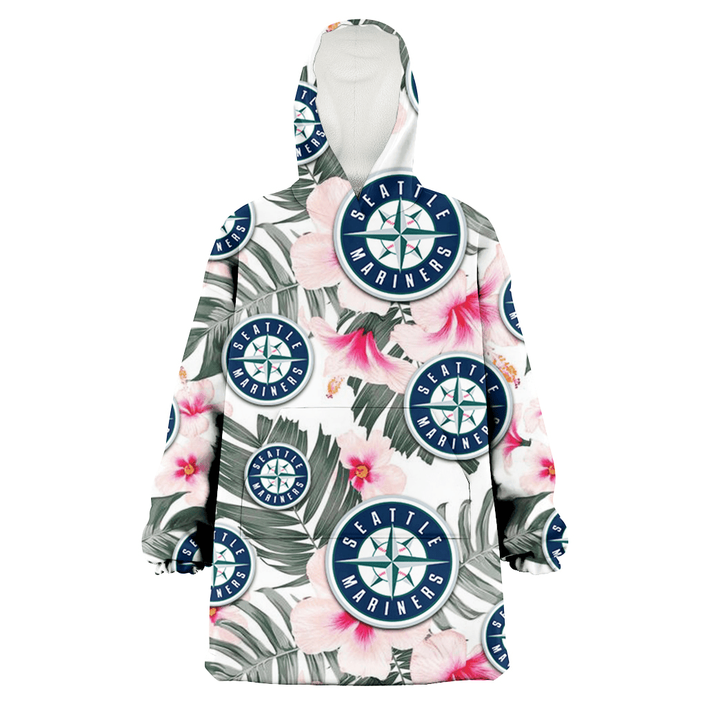 Seattle Mariners White Hibiscus Green Leaf White Background 3D Printed Hoodie Blanket Snug Hoodie