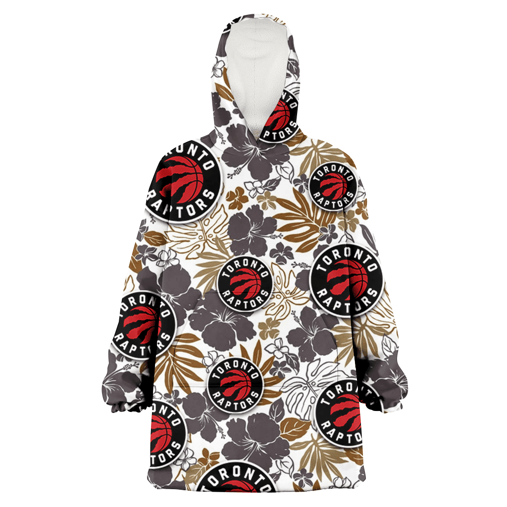 Toronto Raptors Dark Brown Hibiscus Brown Leaves White Background 3D Printed Hoodie Blanket Snug Hoodie