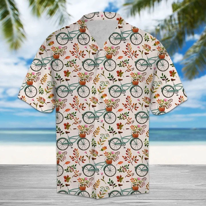 Hawaiian Shirt Autumn Bike With Bouquet In Basket