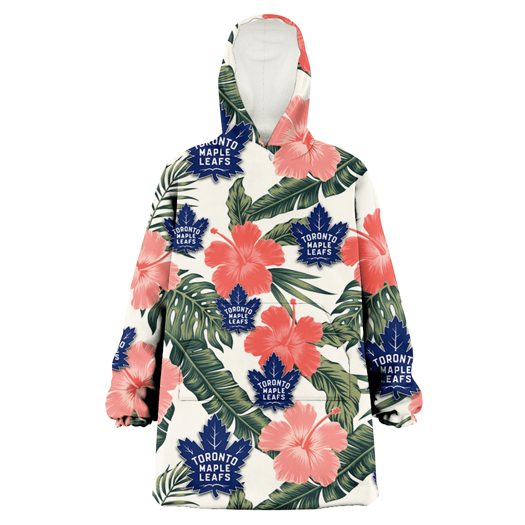 Toronto Maple Leafs Pink Coral Hibiscus Banana Leaf Beige Background 3D Printed Hoodie Blanket Snug Hoodie