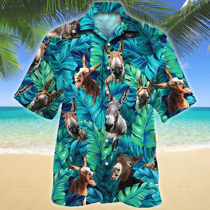 Donkey Lovers Hawaiian Shirt, Tropical Donkey Men Hawaiian Shirts – Casual Button Down Short Sleeve Shirt