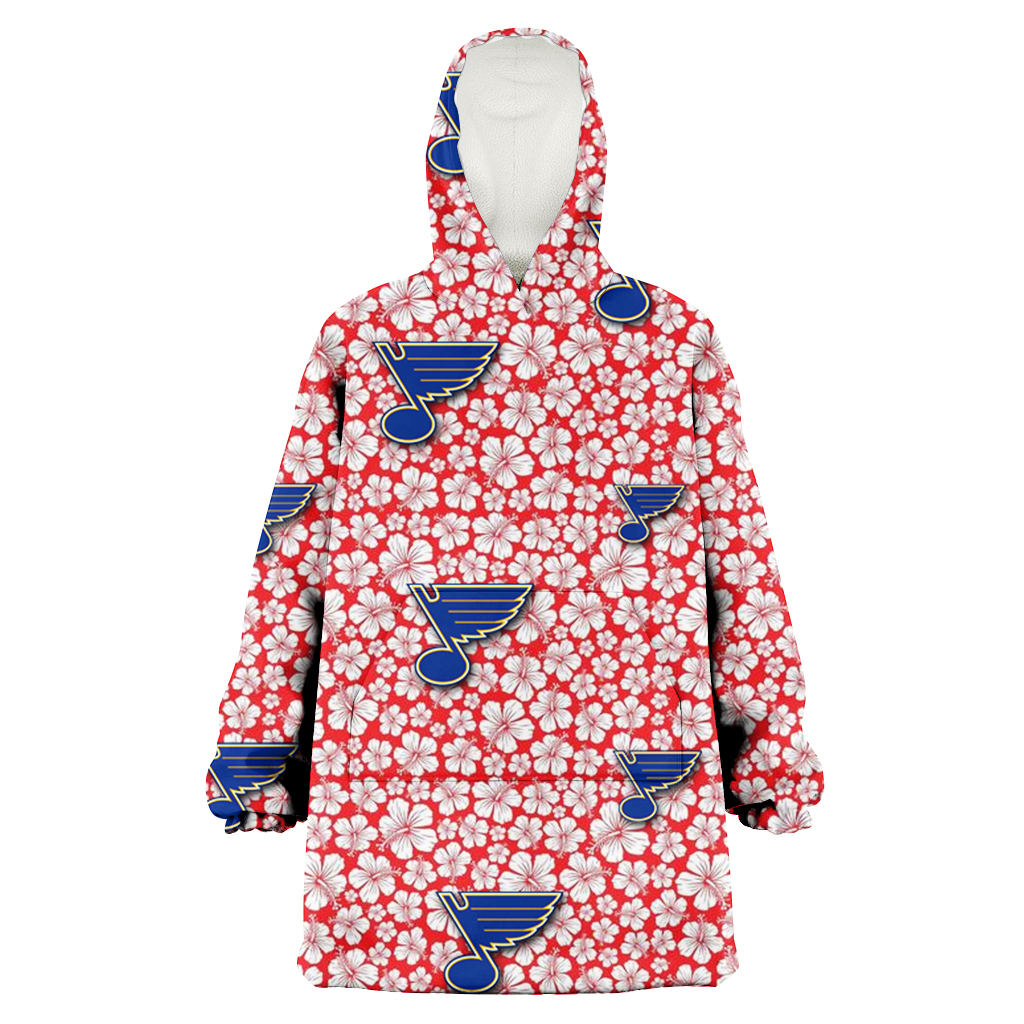 St. Louis Blues Tiny White Hibiscus Pattern Red Background 3D Printed Hoodie Blanket Snug Hoodie