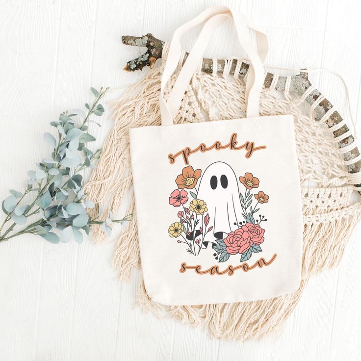 Cute Halloween Cotton Canvas Tote Bag. Trick or Treat Bag. Spooky Season Bag For Halloween. Bag For Halloween. Cute Ghost Bag For Halloween, Best Tote Bags Ideas, Cute Tote Bags Ideas, Tote Bag Design Ideas, Girls Tote Bag, Best Canvas Tote Bags Ideas