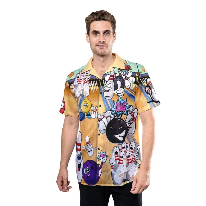 Funny Bowling Hawaiian Shirt Men Women, Cute Hawaiian Shirt All Over Printed Bowling Pattern