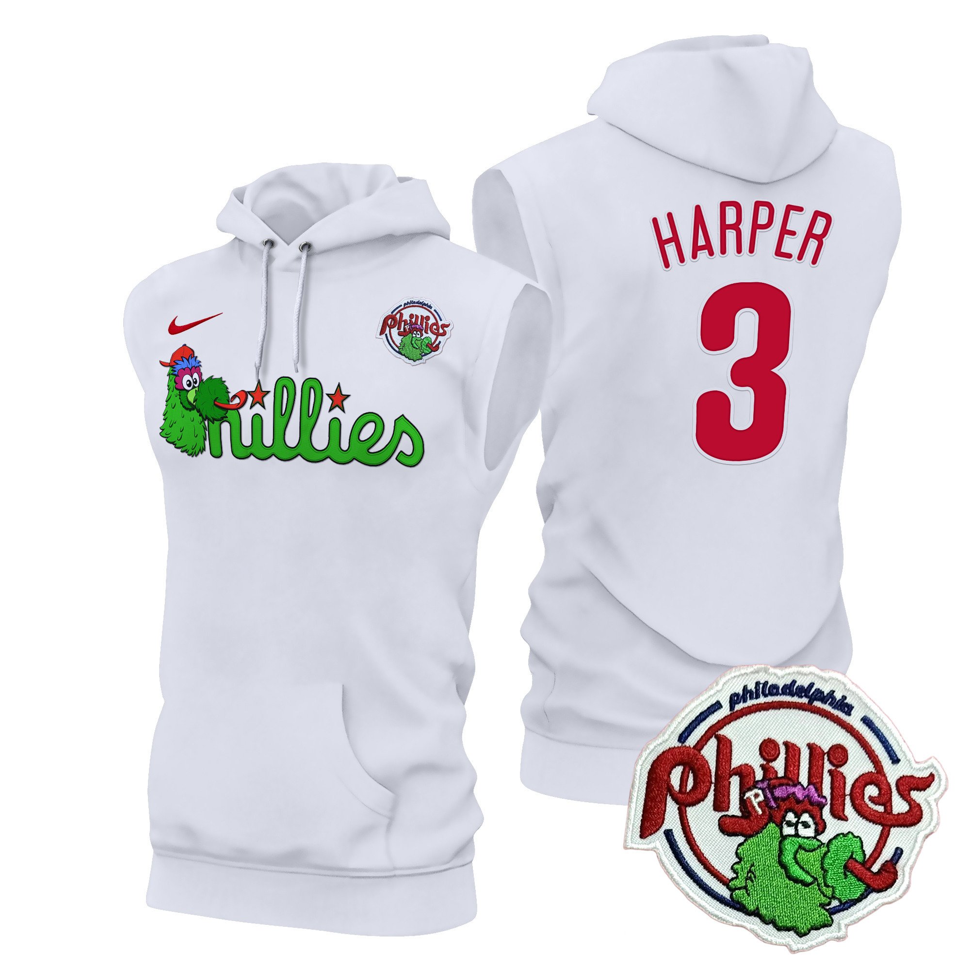 Men’S Phillies Phanatic Patch Sleeveless Hoodie V2 – All Stitched