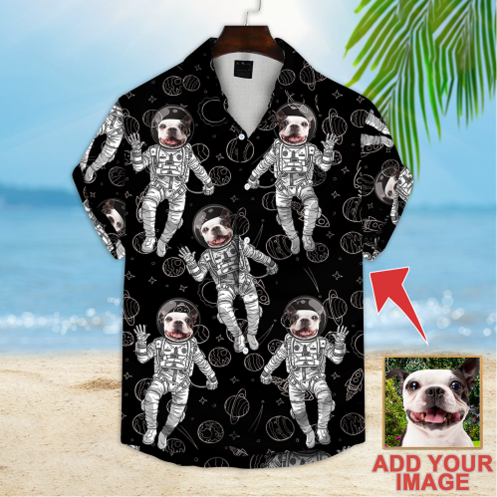 Custom Image Pet Funny Space Pattern Short-Sleeve Hawaiian Shirt, Gift For Dog Lovers