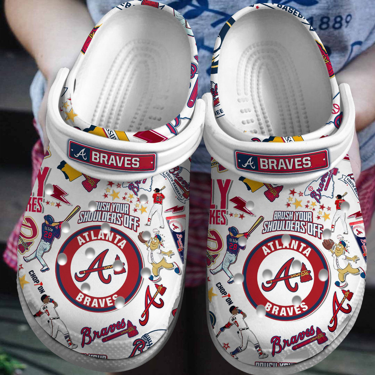 Atlanta Braves Logo Baseball MLB Full White Crocss Classic Clogs Shoes Ver403