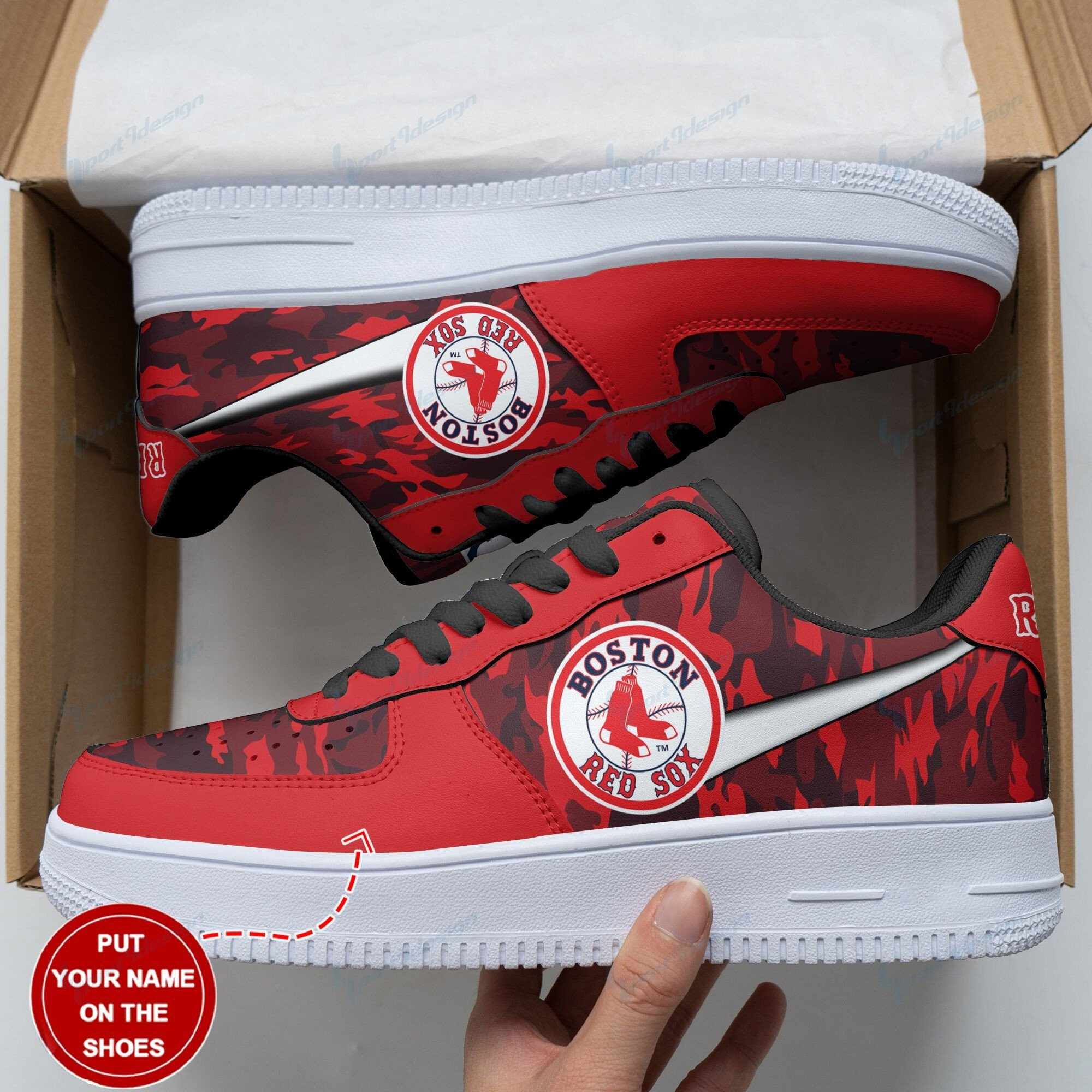 Custom Name Boston Red Sox MLB Special Design Air Force 1 Shoes Sneakers