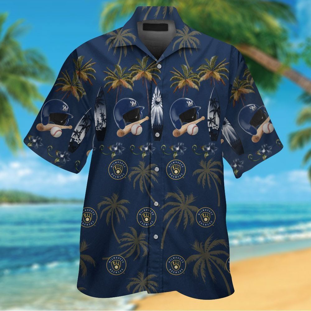 Milwaukee Brewers Short Sleeve Button Up Tropical Hawaiian Shirt Ver09