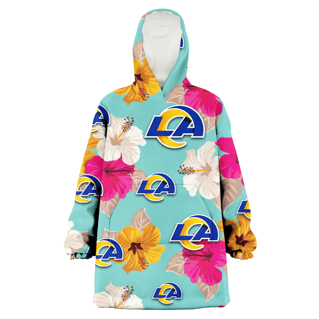 Los Angeles Rams Pink Yellow White Hibiscus Turquoise Background 3D Printed Hoodie Blanket Snug Hoodie