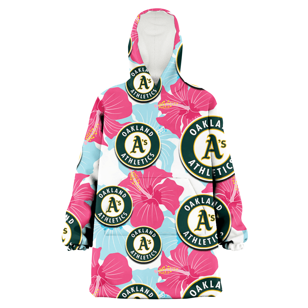 Oakland Athletics Pink Blue Hibiscus White Background 3D Printed Hoodie Blanket Snug Hoodie