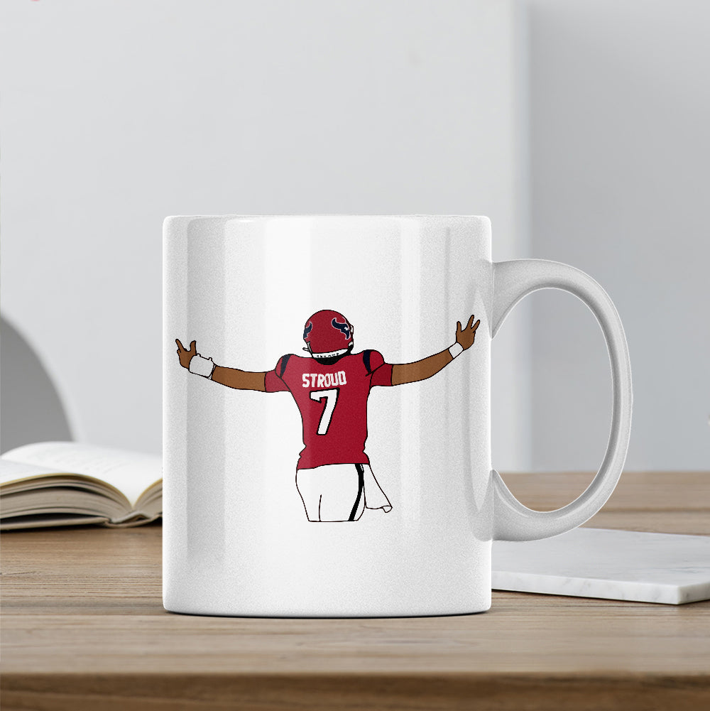 11Oz Mug Cj Stroud Print Touchdown Victory Pose Houston Texans Fans Mug Birthday Gift Fashion24Hs