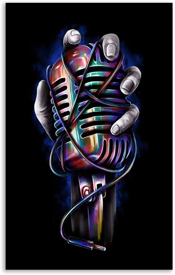 XDTIOPIMY Music Posters Microphone Posters Wall Art Decor Poster Colorful Canvas Painting for Living Room Bedroom College Dorm Gift Unframed 12×18 Inchs