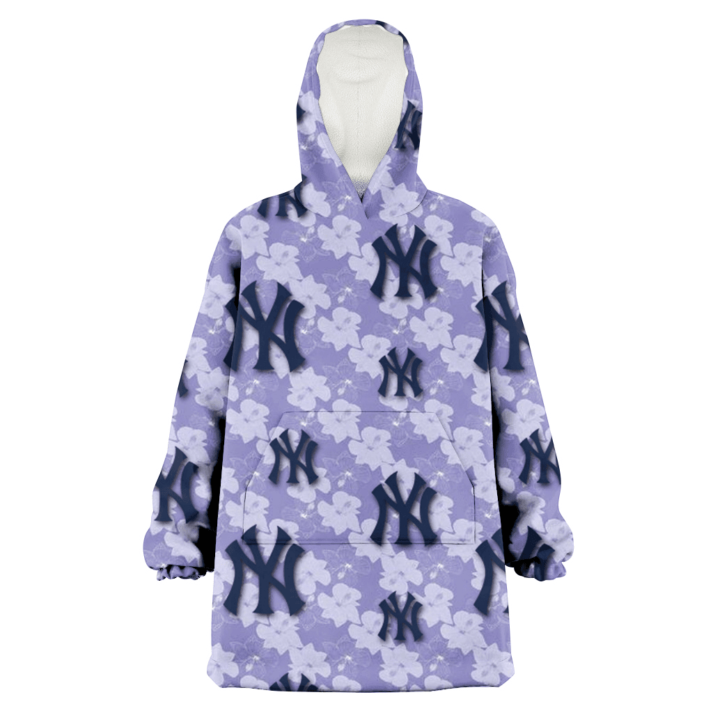 New York Yankees Light Purple Hibiscus Pattern Stripe Powder Purple 3D Printed Hoodie Blanket Snug Hoodie