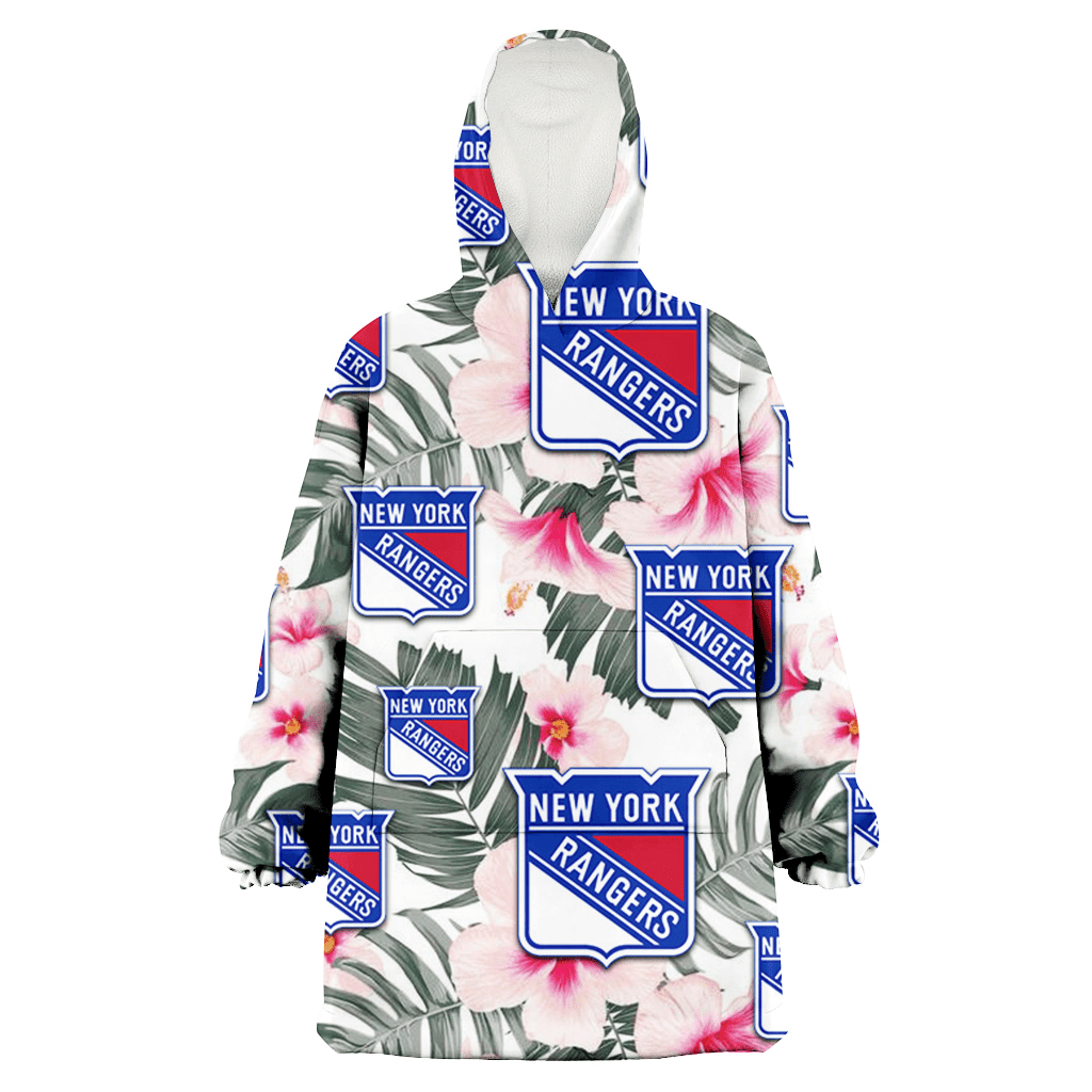 New York Rangers White Hibiscus Green Leaf White Background 3D Printed Hoodie Blanket Snug Hoodie