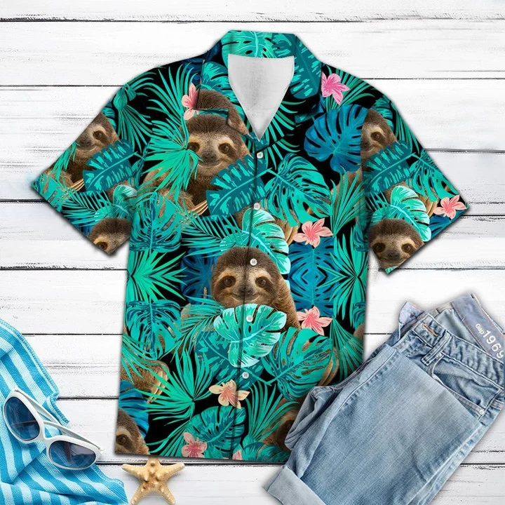 Sloth Tropical Palm Leaves Summer Vacation Gift Ideal Hawaiian Shirt