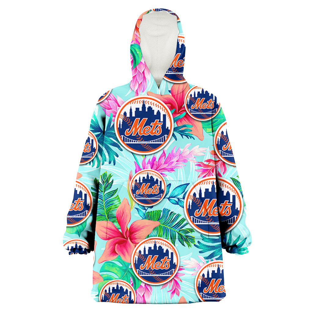 New York Mets Coral Porcelain Flower Violet Orchid Light Blue Background 3D Printed Hoodie Blanket Snug Hoodie