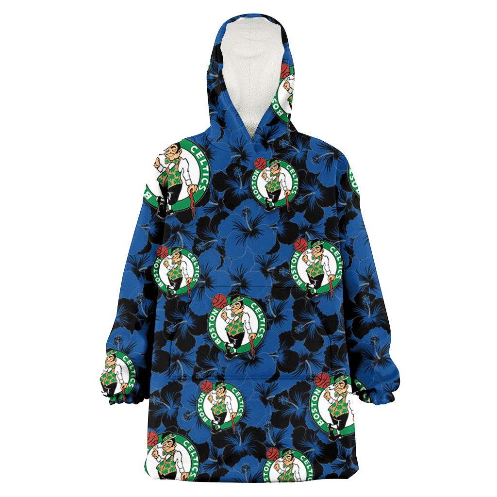 Boston Celtics Black Dark Blue Hibiscus Black Background 3D Printed Hoodie Blanket Snug Hoodie