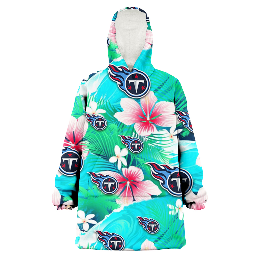 Tennessee Titans Pink Hibiscus Green Leaf Blue Background 3D Printed Hoodie Blanket Snug Hoodie