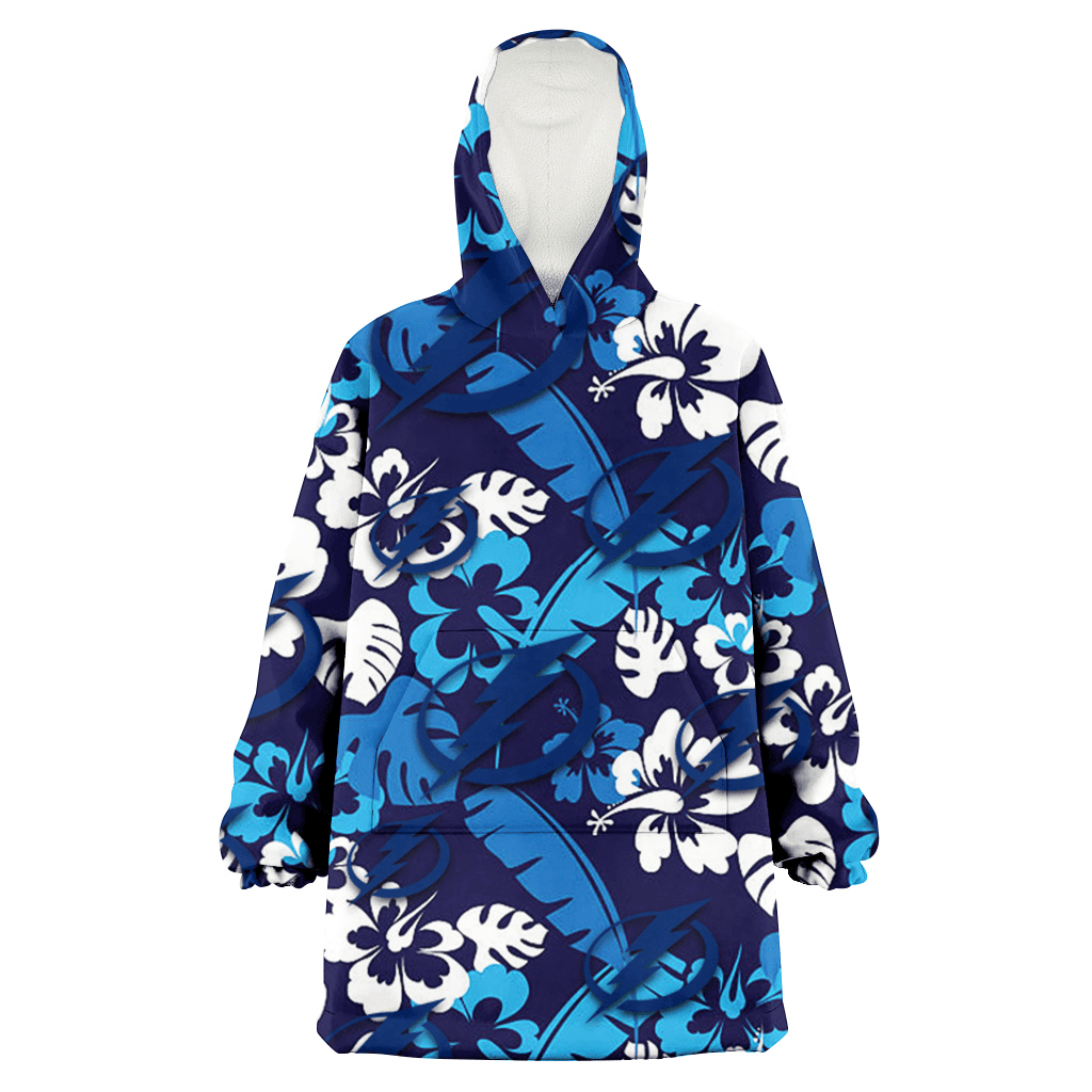 Tampa Bay Lightning Light Blue Hibiscus Banana Leaf Navy Background 3D Printed Hoodie Blanket Snug Hoodie