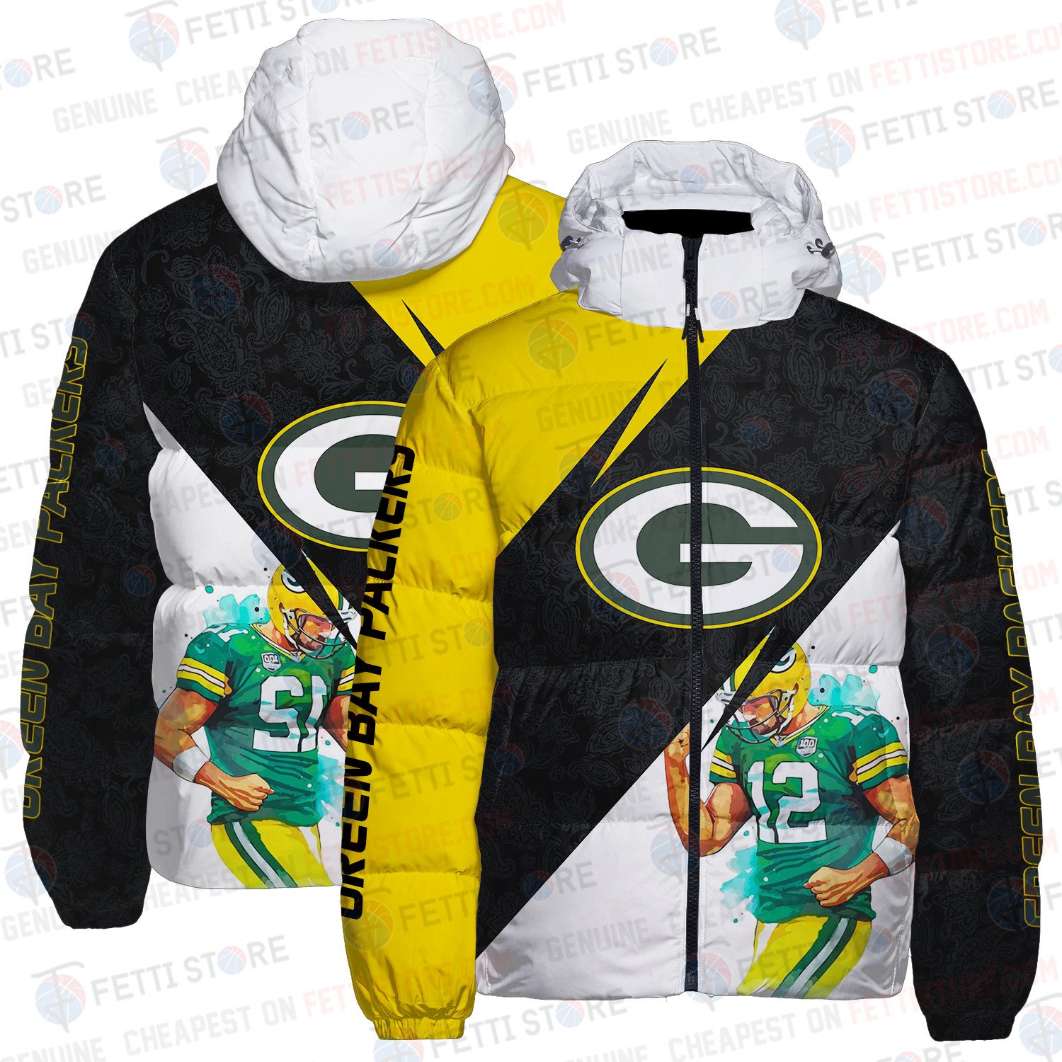 Green Bay Packers Retro Pattern Unisex Puffer Jacket Down Jacket