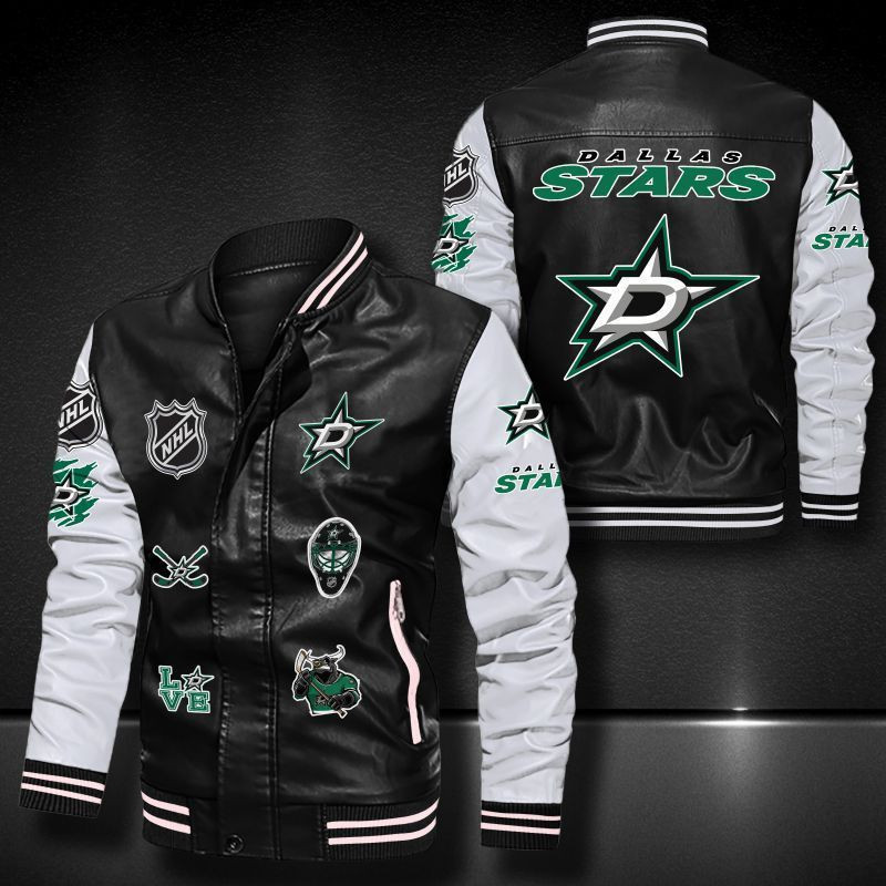 Dallas Stars Leather Varsity Jacket Bomber Coat