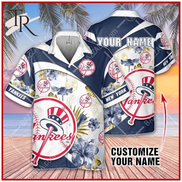 Custom Name Mlb New York Yankees White And Blue 3D Hawaiian Shirt