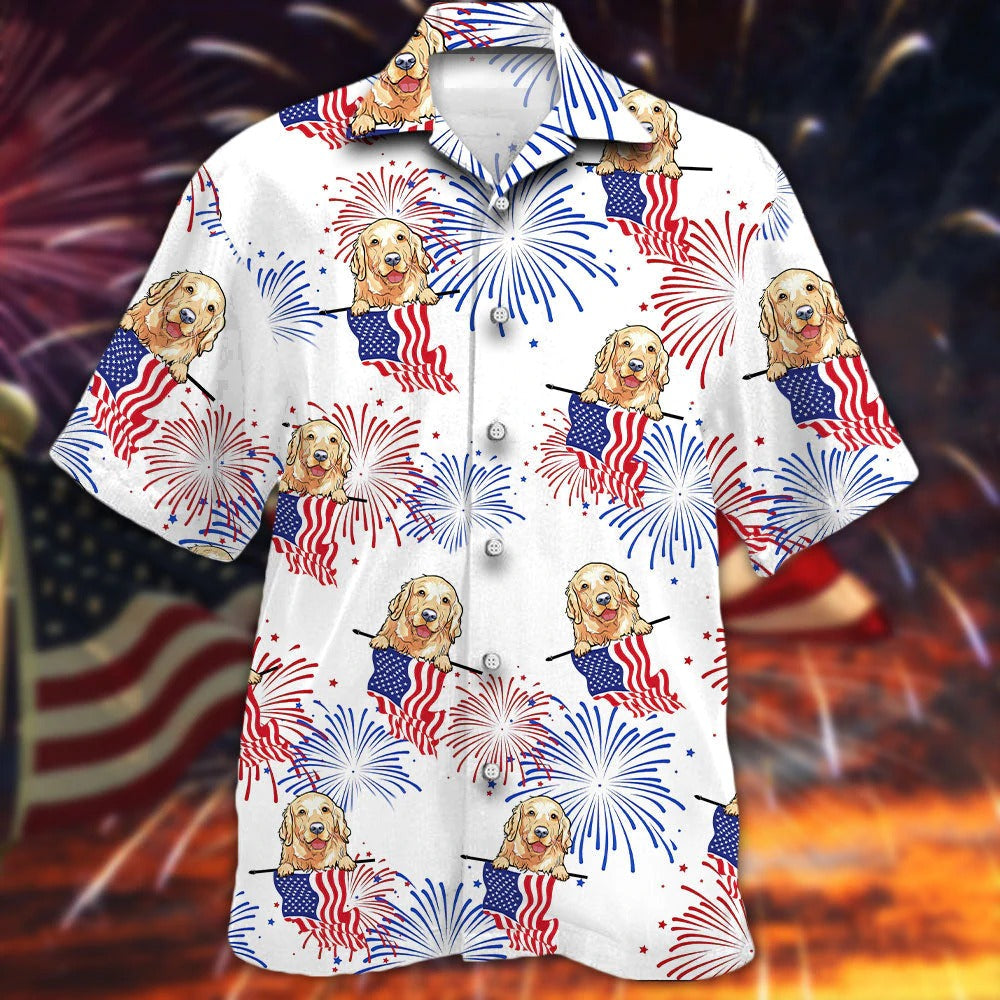 Golden Hawaiian Shirt – Independence Day Golden Hawaii Aloha Shirt, The Fourth Of July Dog Hawaiian Shirt