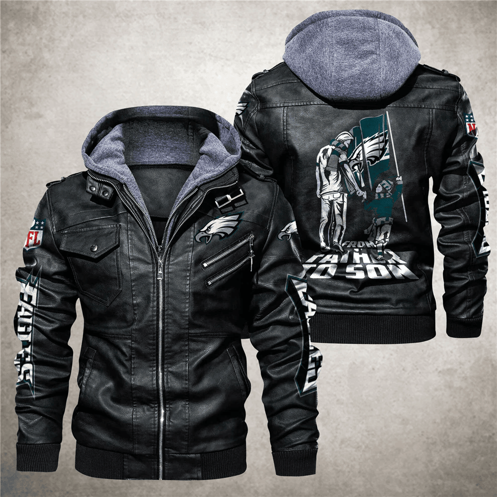 Philadelphia Eagles From Father to Son Zip Leather Jacket With Hood