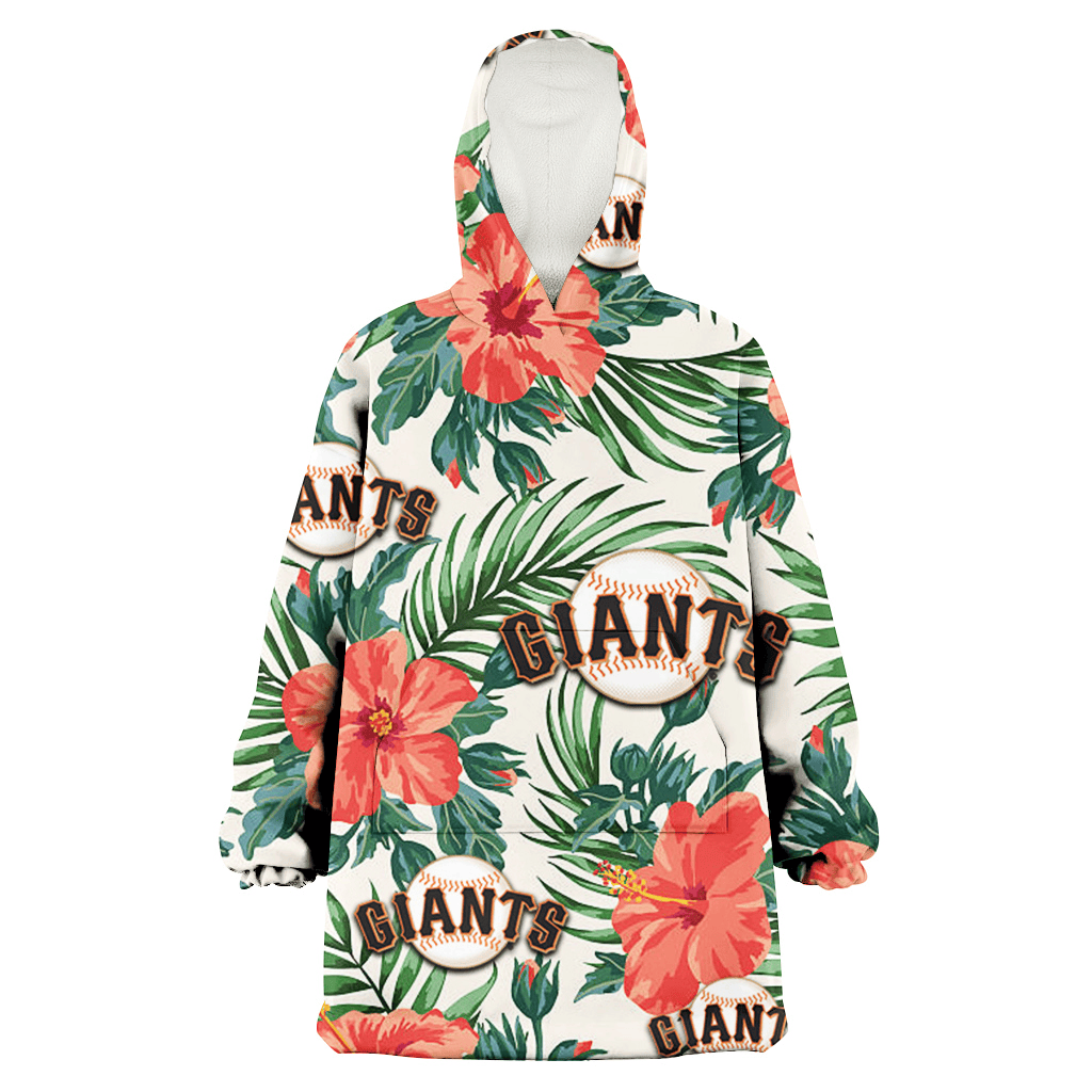 San Francisco Giants Coral Hibiscus Green Leaf Beige Background 3D Printed Hoodie Blanket Snug Hoodie