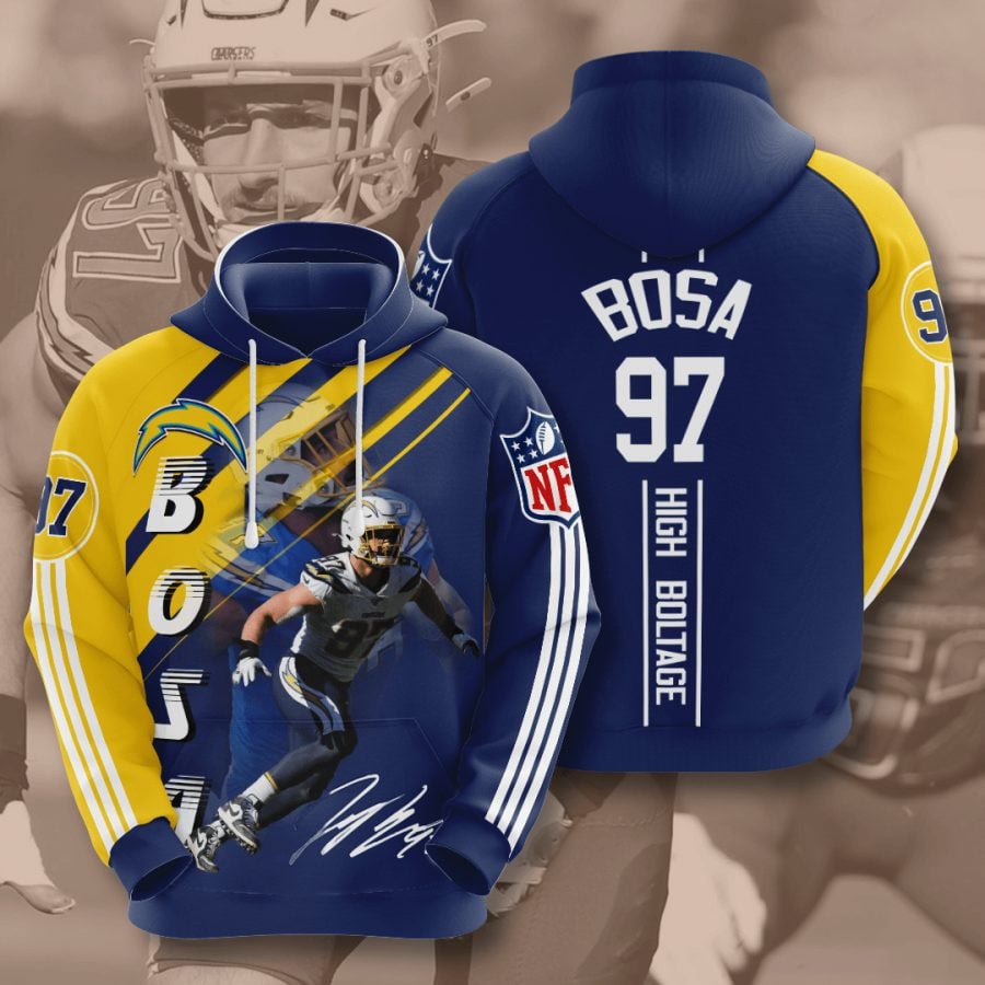 Sport-Team Los Angeles Chargers Joey Bosa Navy Blue Gold Stripes Pullover Hoodie Aop Shirt