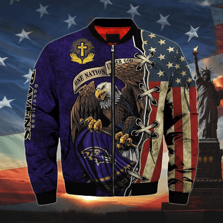 One Nation Under God Baltimore Ravens Unisex Bomber Jackets