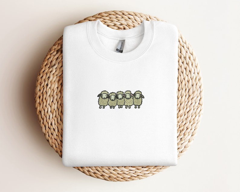 Embroidered Sheep Sweatshirt, Sheep Embrodiered Crewneck