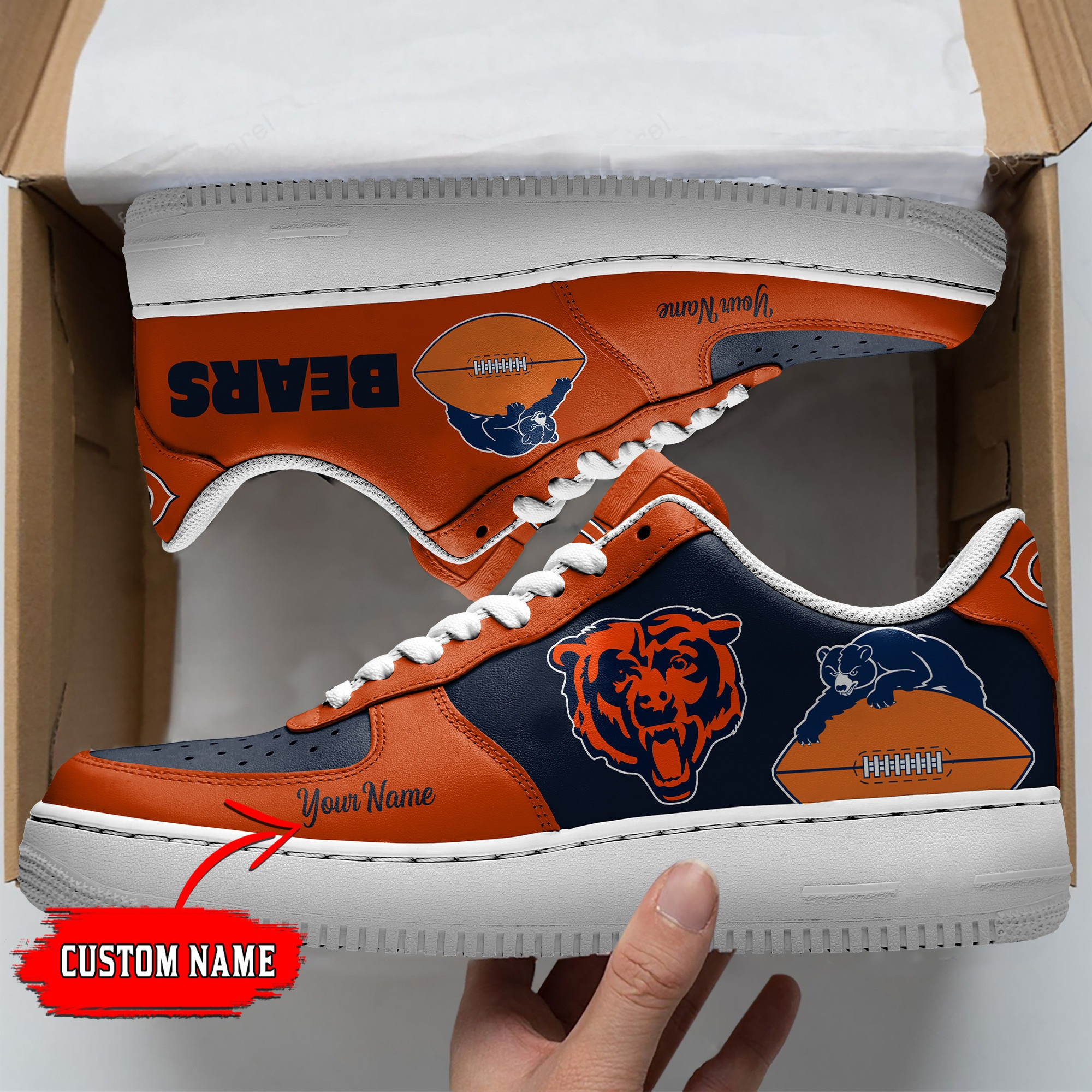 Chicago Bears Holding Ball Custom Name Air Force 1 Shoes Sneakers