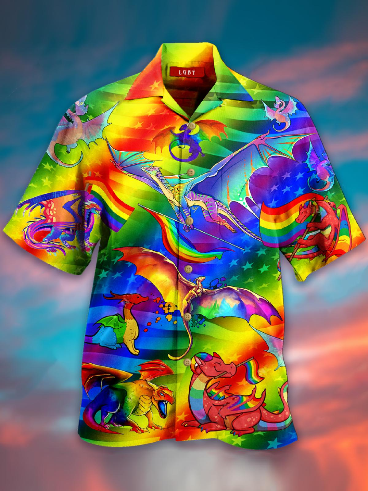 Dragon Rainbow Hawaiian Shirt For Pride Month History, Gift For Gay Man, Lesbian Pride Gift