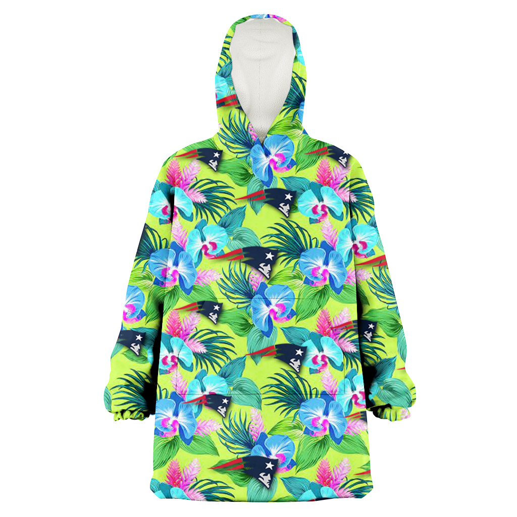 New England Patriots Blue Orchid Green Pink Leaf Green Background 3D Printed Hoodie Blanket Snug Hoodie